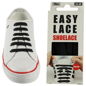 Easy Lace Silicone Shoelaces - Flat Black - Box Of 20 Pieces