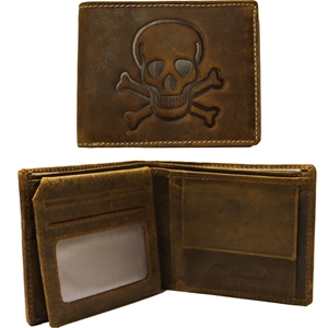 Birch Hunter Oiled Leather Skull Wallet with RFID Brown