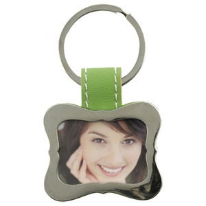 Green Curved Picture Frame Keyring With Faux Leather Tab