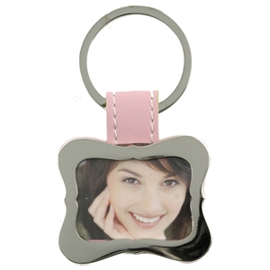 Pink Curved Picture Frame Keyring With Faux Leather Tab
