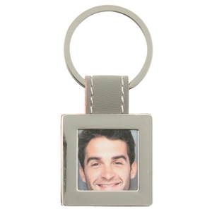 Grey Square Picture Frame Keyring With Faux Leather Tab
