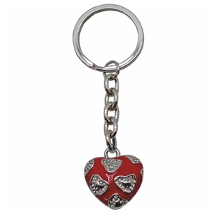 Premium Design Metal Key Ring 3D Heart With Mini Crystals