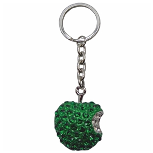 Premium Design Metal Key Ring Green Apple With Crystals