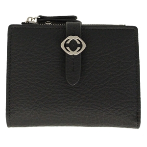 Faux Leather Grained Tabbed Small  Folding Purse Black