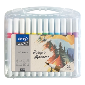 Spree Acrylic Pens Brush Tip 24 Colour Set in Easy Carry Case