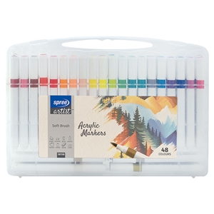 Spree Acrylic Pens Brush Tip 48 Colour Set in Easy Carry Case