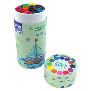 Spree Super Washable Markers 7mm Conic Tip 12 Colours in Tube Case