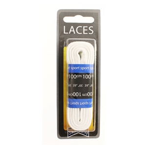 Shoe-String Blister Pack Laces 100cm Flat White (6 Pairs)