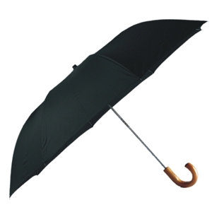 Gents Deluxe Auto Umbrella Wood Handle Crook Black