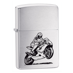 Zippo Brushed Chrome Lighter Motorcycle