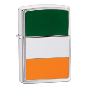 Zippo Brushed Chrome Lighter Ireland Flag Emblem