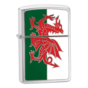 Zippo Brushed Chrome Lighter Wales Flag Emblem