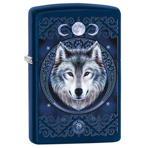 Zippo Lighter, Navy Blue Matte, Anne Stokes, Wolf Image