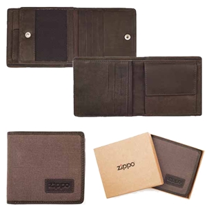 Zippo Canvas & Leather Wallet Mocca And Grey, 2005120