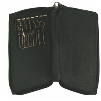 Birch Cowhide Leather Zip Round Key Case. 6 Hooks, 2 Slots