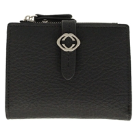 Faux Leather Grained Tabbed Small  Folding Purse Black
