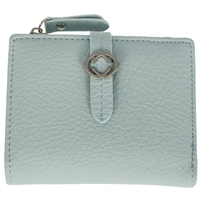 Faux Leather Grained Tabbed Small Folding Purse Light Blue