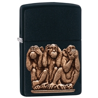 Zippo Black Matte Lighter, Three Monkeys