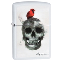 Zippo Bird on Skull, White Matte Lighter