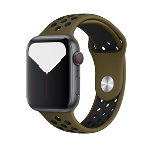 Silicone Sport Strap for Apple Watch, Band Width: 38/40/41mm, Length: S-M, Olive Flak/Black