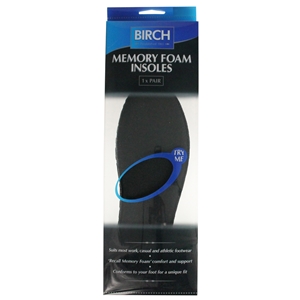 Birch Memory Foam Insoles Gents Size 9-10, Euro 43-44