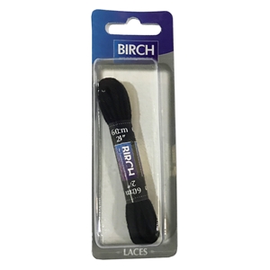 Birch Blister Pack Laces 60cm Fine Flat Black
