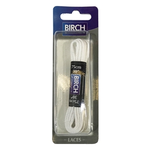 Birch Blister Pack Laces 75cm Fine Flat White