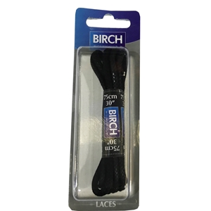 Birch Blister Pack Laces 75cm Waxed Cord Black