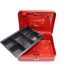 Cash Box with Money Tray - 8 inch - Red