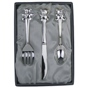 Teddy Bear Childs Spoon Set Silver Plated In Gift Box