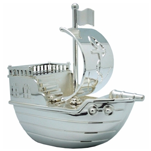 Pirate Ship Money Box Silver Plated 13cm High