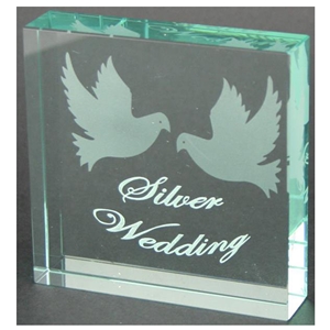 X69025 Glass Block Doves Silver Anniversary Clearance Price £1.50