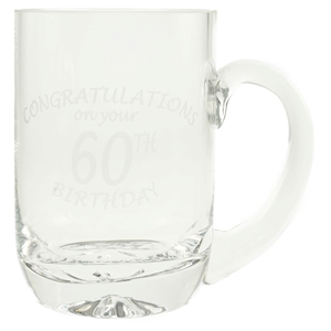 1 Pint Glass Tankard With 60th Birthday Etched Design Clearance Price £3.95