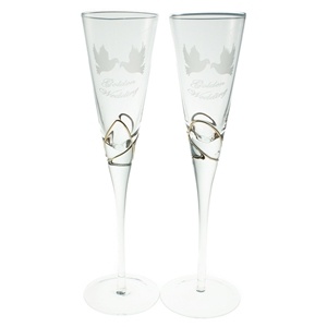 Set 2 Glass Champagne Flutes Golden Anniversary Design Clearance Price £4.95