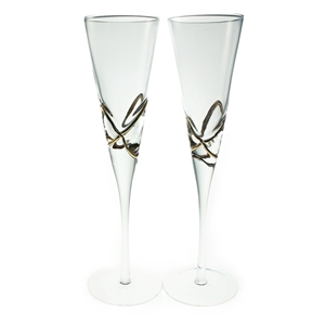 Set 2 Glass Champagne Flutes Gold Detail Clearance Price £4.95