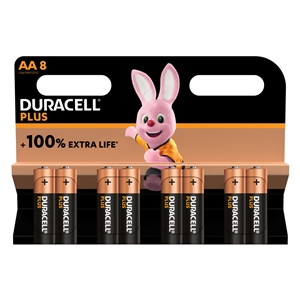 Duracell Plus, 100% Extra Life Batteries, AA (Pack of 8)