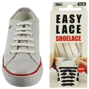 Easy Lace Silicone Shoelaces - Flat White - Box Of 20 Pieces