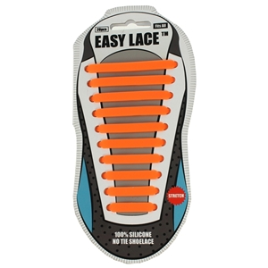 Easy Lace Silicone Shoelaces - Flat Orange - Card Of 20 Piece