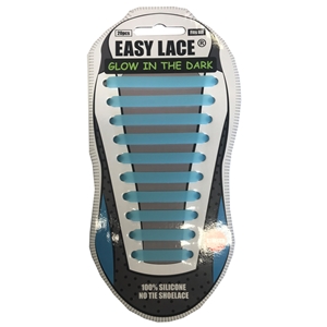 Easy Lace Silicone Shoelaces - Flat Glow in Dark, Blue - Card Of 20 Piece