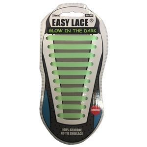 Easy Lace Silicone Shoelaces - Flat Glow in Dark, Green - Card Of 20 Piece