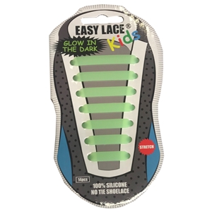 Easy Lace Kids Silicone Laces Flat Glow in Dark, Green - Card Of 14 Pieces