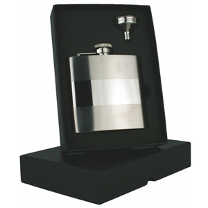 6oz Banded Hip Flask Set Stainless Steel