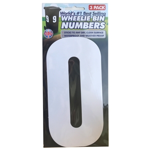 Wheelie Bin Numbers Triple Pack White Number 0