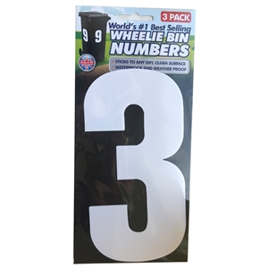 Wheelie Bin Numbers Triple Pack White Number 3