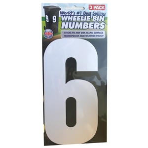 Wheelie Bin Numbers Triple Pack White Number 6