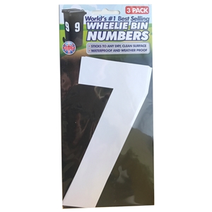 Wheelie Bin Numbers Triple Pack White Number 7