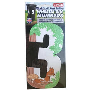Wheelie Bin Numbers Triple Pack Squirrel Number 3