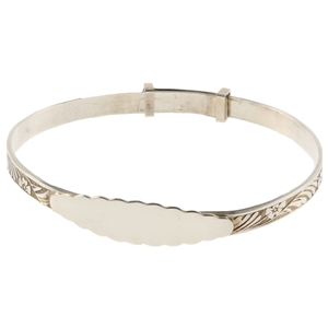 925 Silver Christening Bangle - Oval Plate