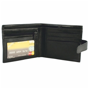 Birch Nappa Leather Wallet. Black. 2 Zip Pockets, 3 Card Slots
