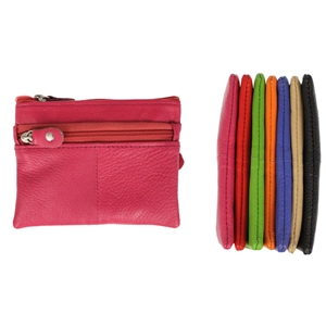 Birch Leather 3 Zip Coin Purse with integral Key Ring Assorted Colours